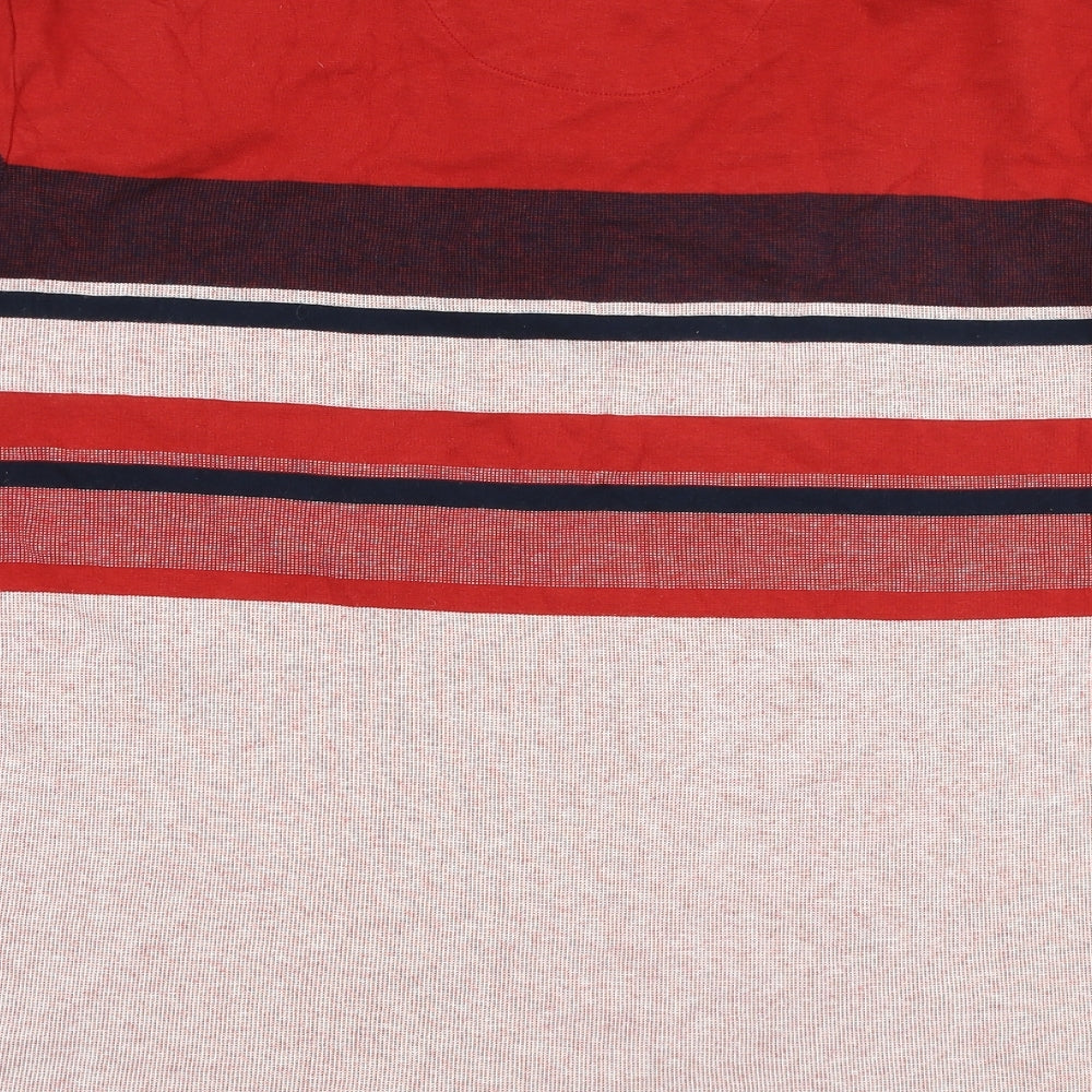 Marks and Spencer Mens Red Striped 100% Cotton Polo Size 3XL Collared Button