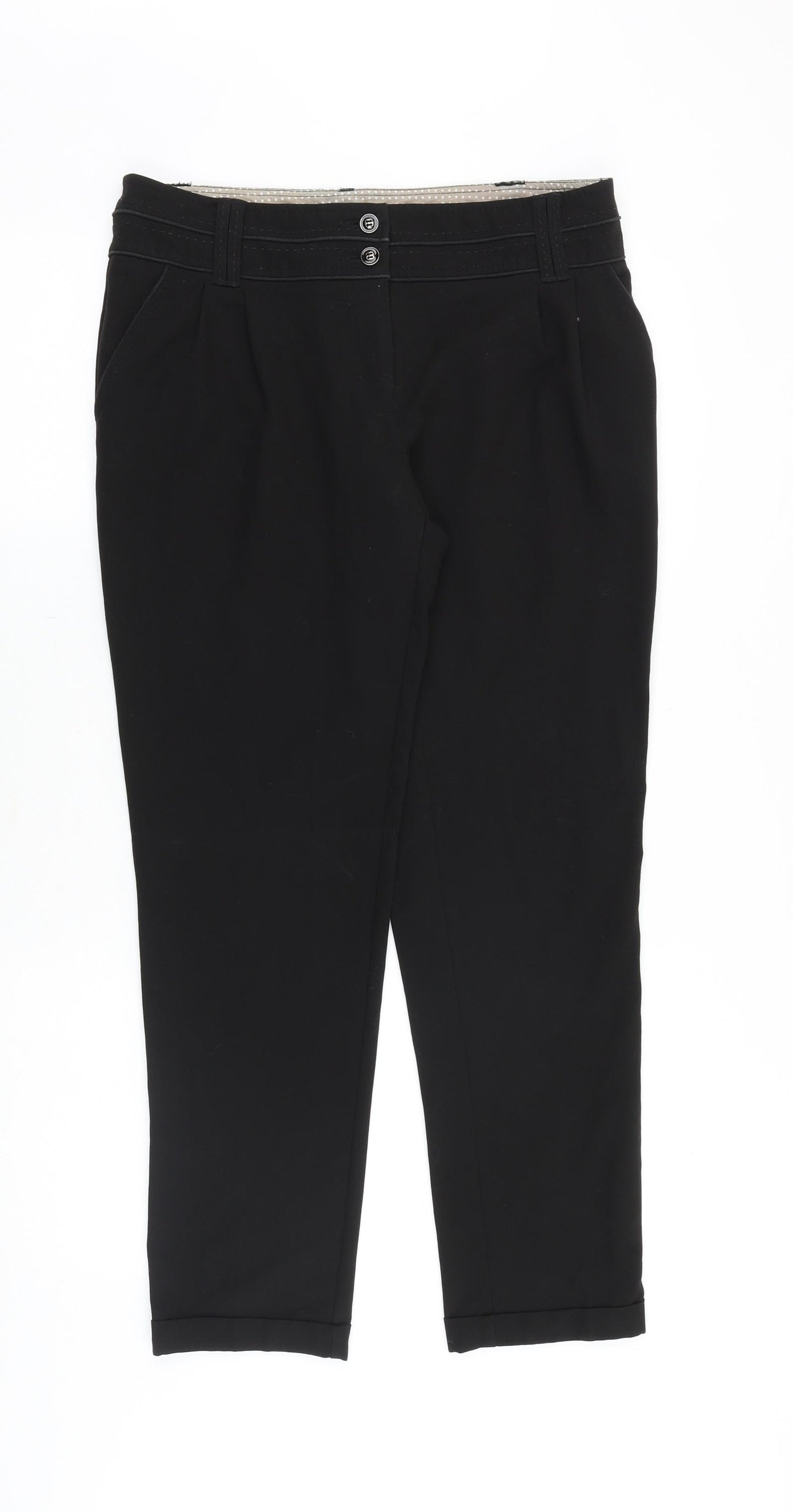 NEXT Womens Black Cotton Chino Trousers Size 10 Regular Zip