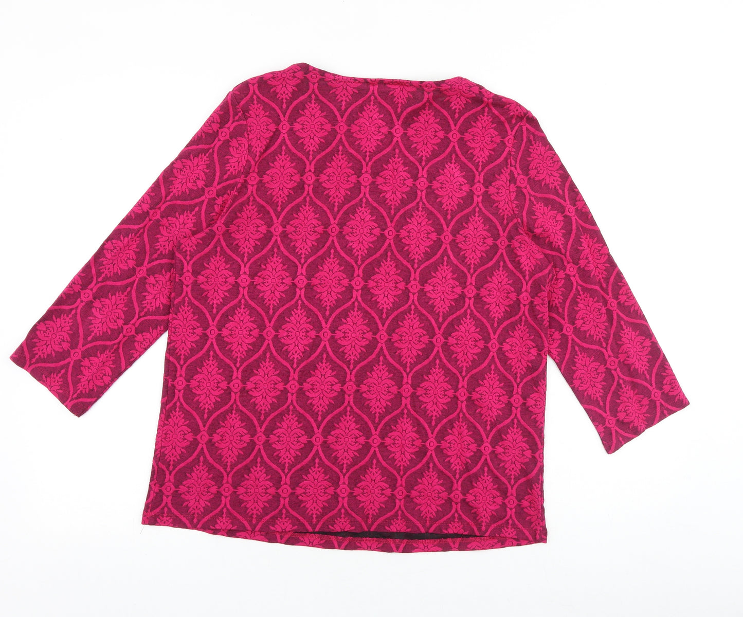 Papaya Womens Pink Geometric Viscose Basic T-Shirt Size 14 Scoop Neck