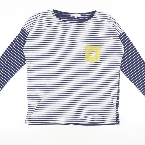 wysteria lane Womens Blue Striped 100% Cotton Basic T-Shirt Size M Round Neck