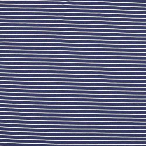 wysteria lane Womens Blue Striped 100% Cotton Basic T-Shirt Size M Round Neck