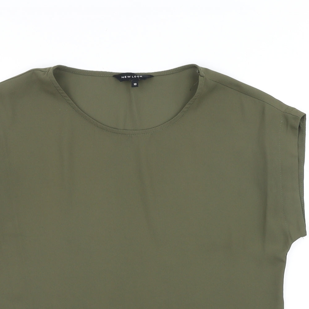 New Look Womens Green Polyester Basic Blouse Size 10 Scoop Neck