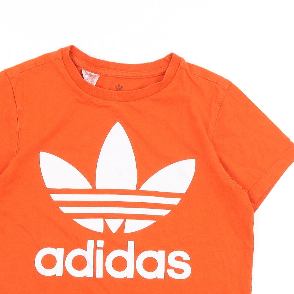adidas Boys Orange 100% Cotton Basic T-Shirt Size 11-12 Years Round Neck Pullover