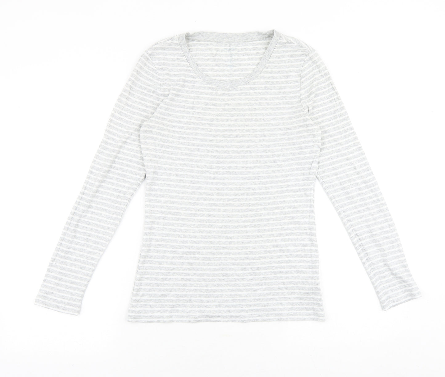 Gap Womens Grey Striped 100% Cotton Basic T-Shirt Size M Scoop Neck