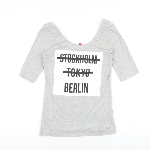 H&M Womens Grey Cotton Basic T-Shirt Size S Scoop Neck - Stockholm Tokyo Berlin