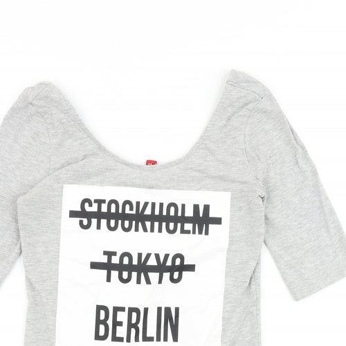 H&M Womens Grey Cotton Basic T-Shirt Size S Scoop Neck - Stockholm Tokyo Berlin