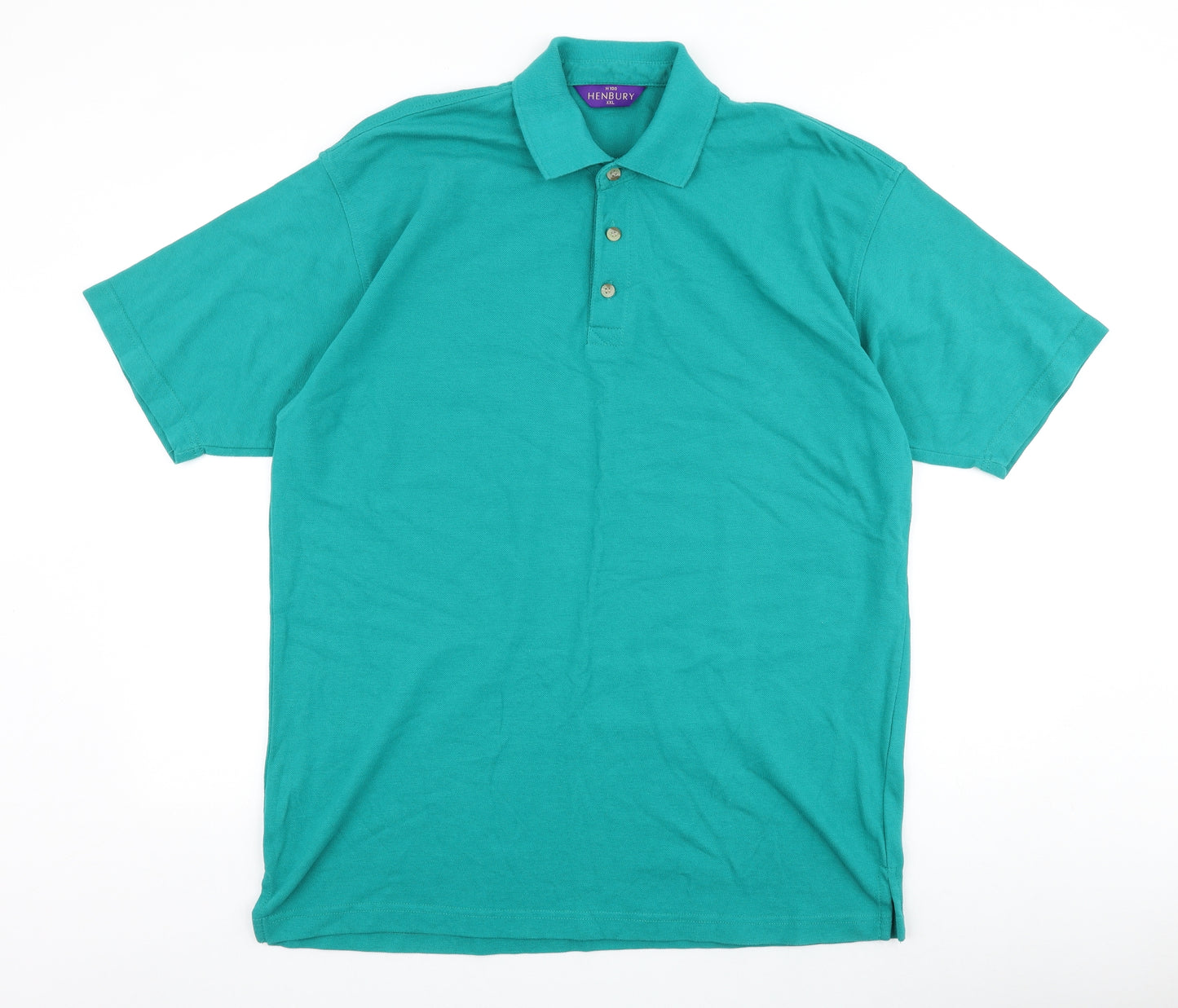 Henbury Mens Green Cotton Polo Size 2XL Collared Button