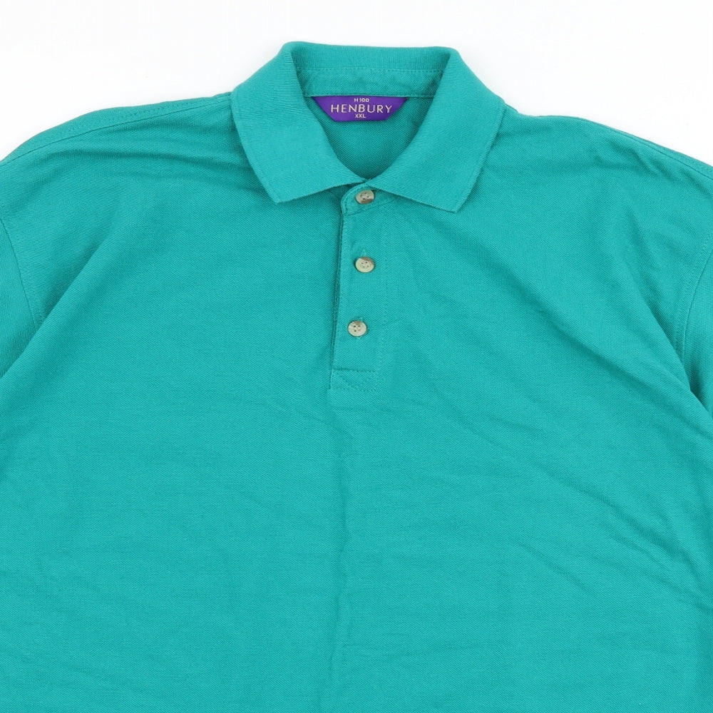 Henbury Mens Green Cotton Polo Size 2XL Collared Button