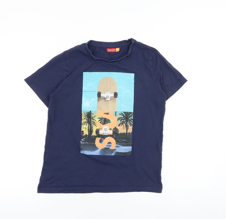 Lily&Dan Boys Blue Cotton Basic T-Shirt Size 11-12 Years Round Neck Pullover