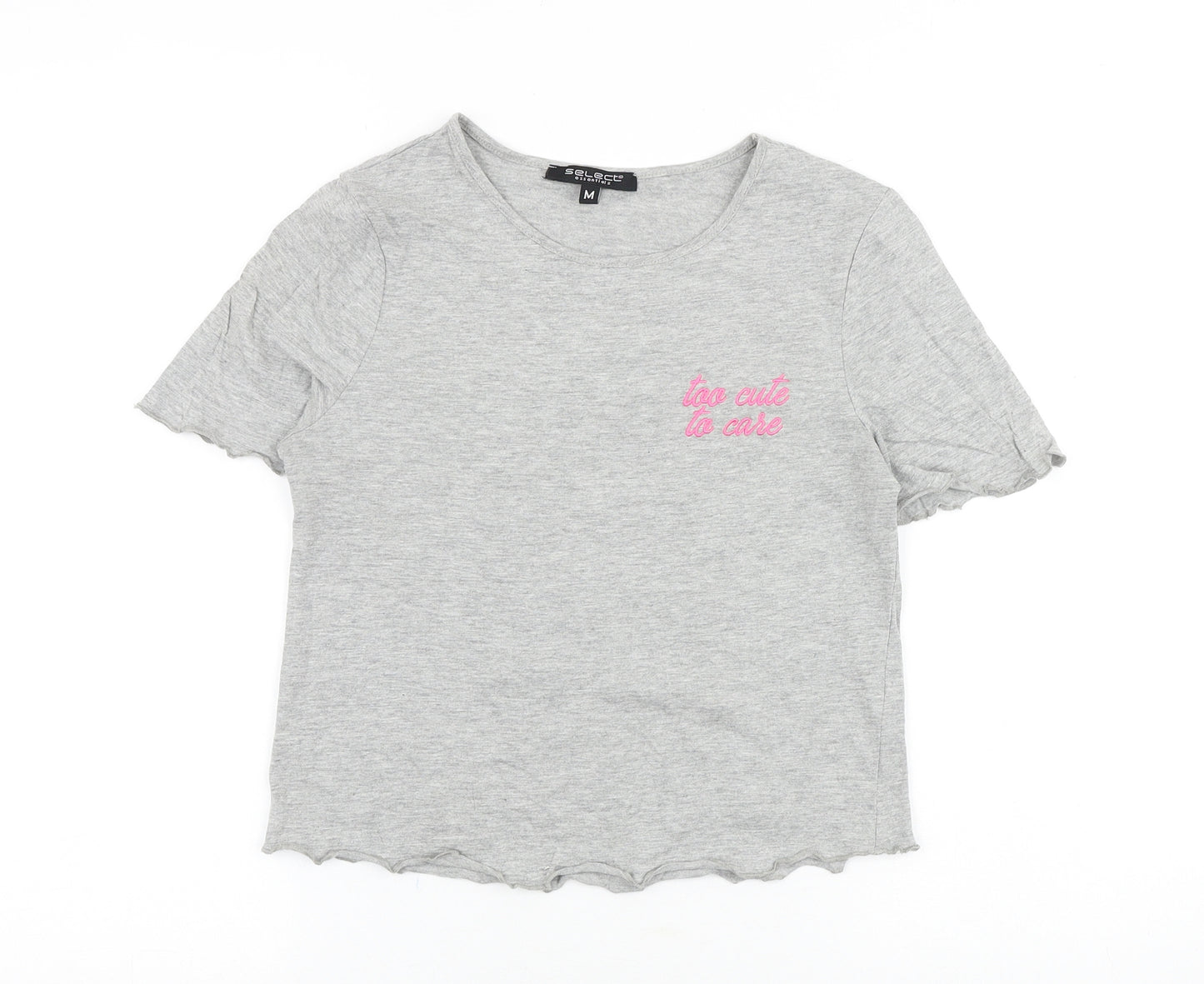 Select Womens Grey Cotton Basic T-Shirt Size M Round Neck - Too Cute To Care