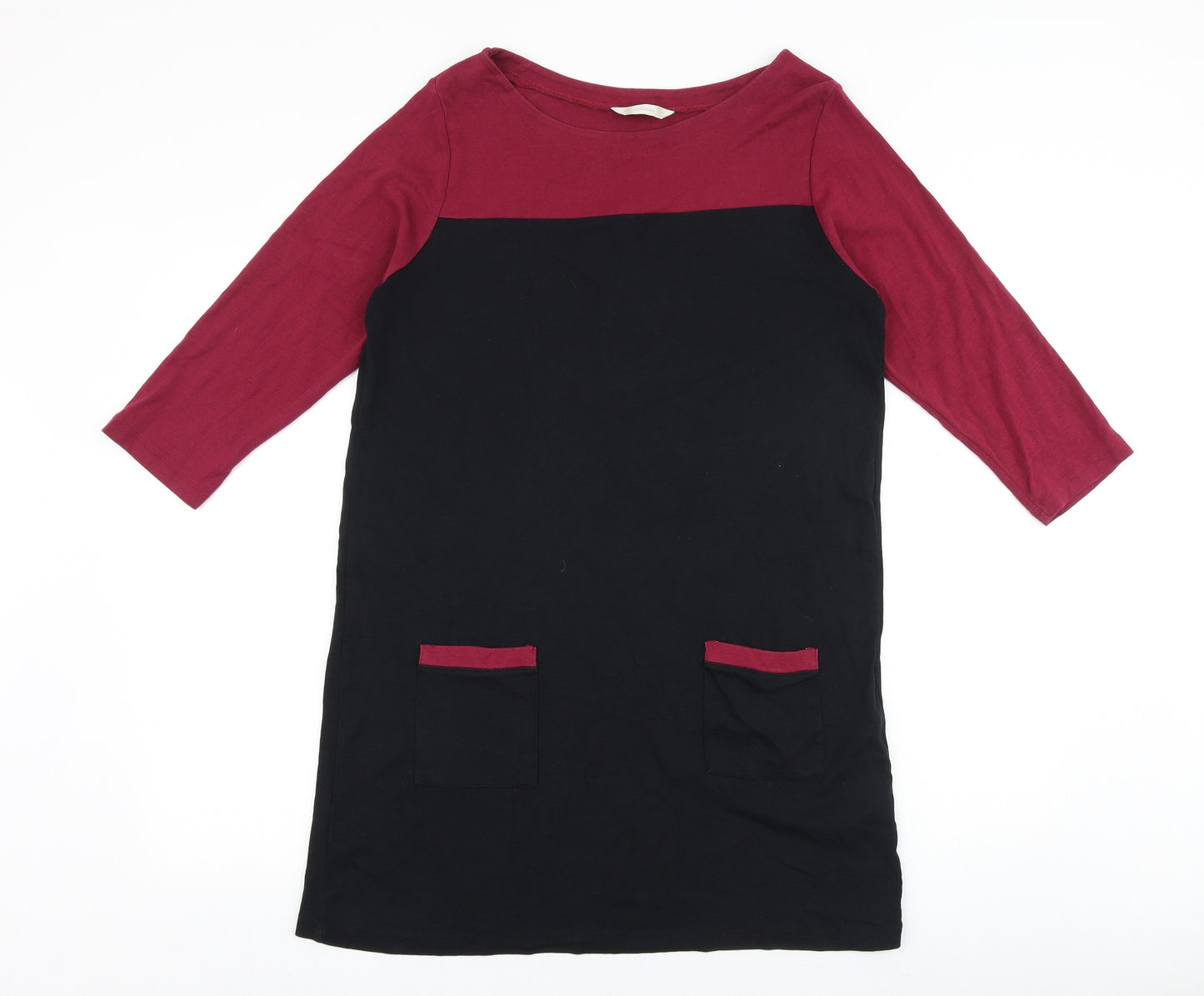 BHS Womens Black Geometric 100% Cotton Tunic Blouse Size 16 Round Neck