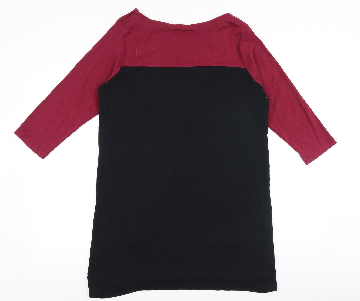 BHS Womens Black Geometric 100% Cotton Tunic Blouse Size 16 Round Neck