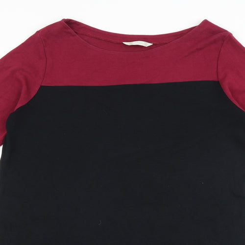 BHS Womens Black Geometric 100% Cotton Tunic Blouse Size 16 Round Neck