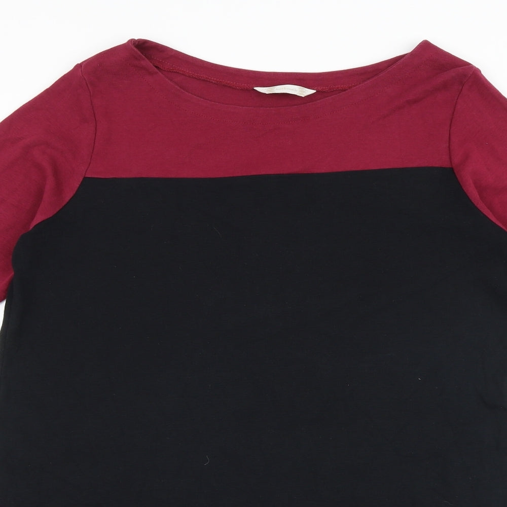 BHS Womens Black Geometric 100% Cotton Tunic Blouse Size 16 Round Neck