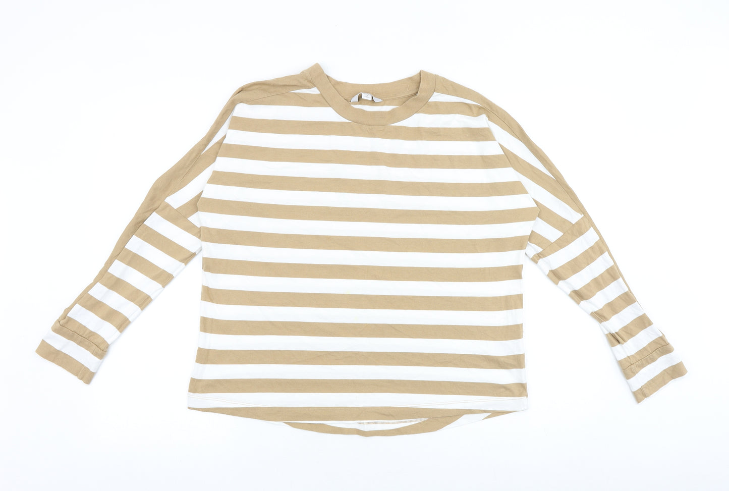 NEXT Womens Brown Striped 100% Cotton Basic T-Shirt Size M Round Neck