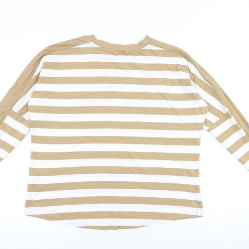 NEXT Womens Brown Striped 100% Cotton Basic T-Shirt Size M Round Neck