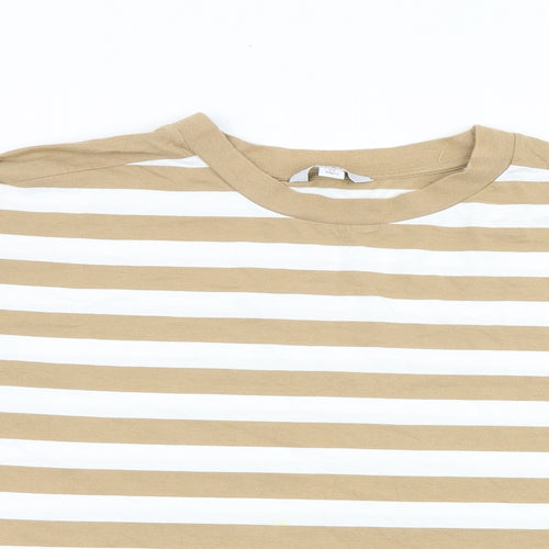NEXT Womens Brown Striped 100% Cotton Basic T-Shirt Size M Round Neck
