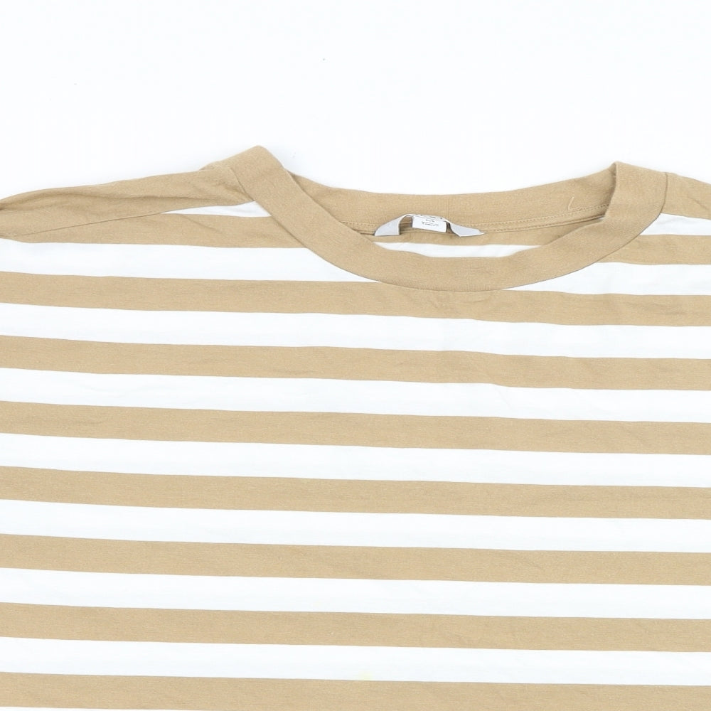 NEXT Womens Brown Striped 100% Cotton Basic T-Shirt Size M Round Neck