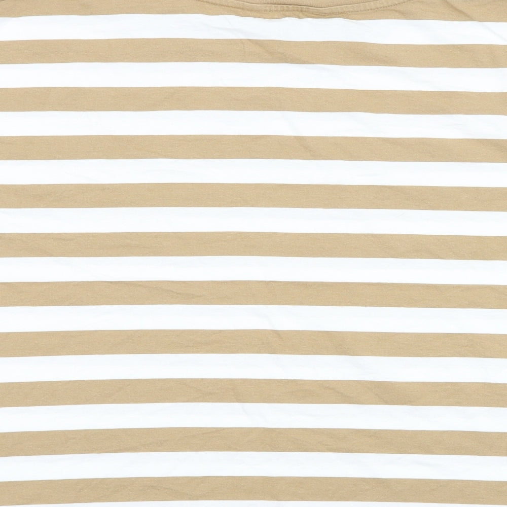 NEXT Womens Brown Striped 100% Cotton Basic T-Shirt Size M Round Neck