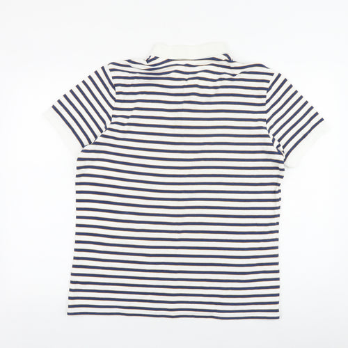 Marks and Spencer Mens White Striped Cotton Polo Size L Collared Button
