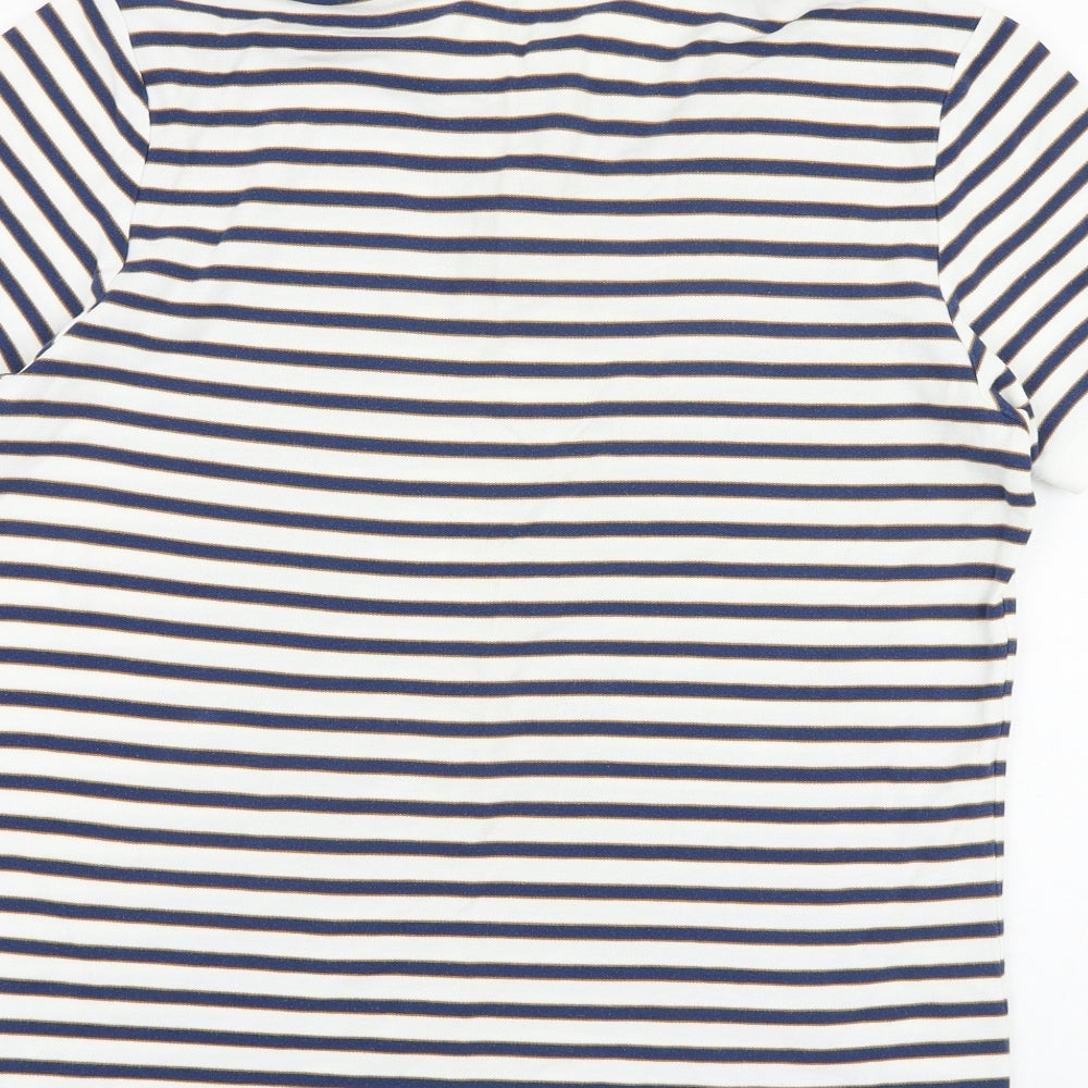 Marks and Spencer Mens White Striped Cotton Polo Size L Collared Button