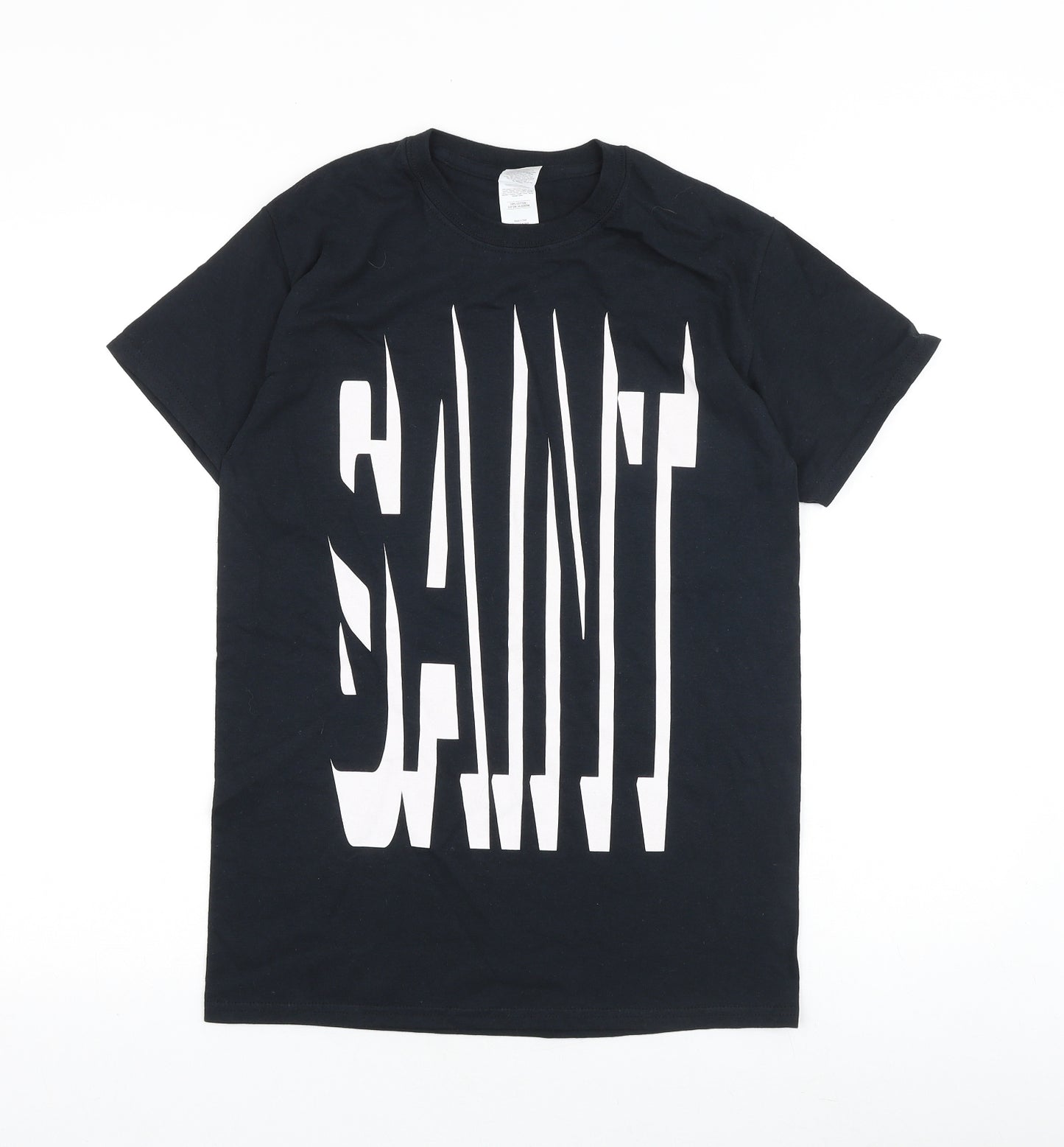 Gildan Mens Black Cotton T-Shirt Size S Round Neck - Saint