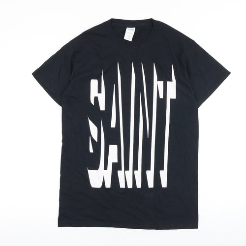 Gildan Mens Black Cotton T-Shirt Size S Round Neck - Saint