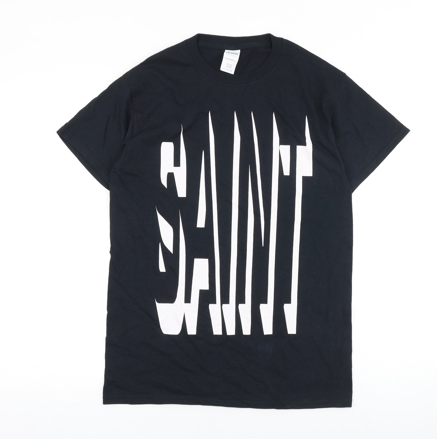 Gildan Mens Black Cotton T-Shirt Size S Round Neck - Saint