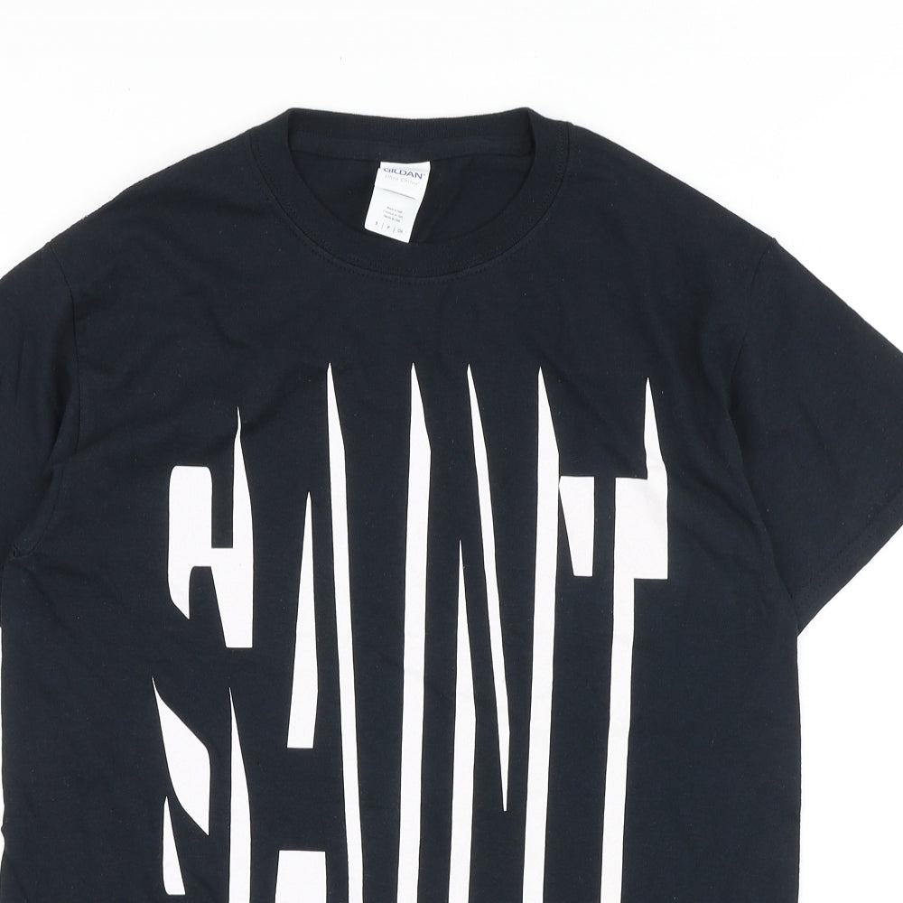 Gildan Mens Black Cotton T-Shirt Size S Round Neck - Saint