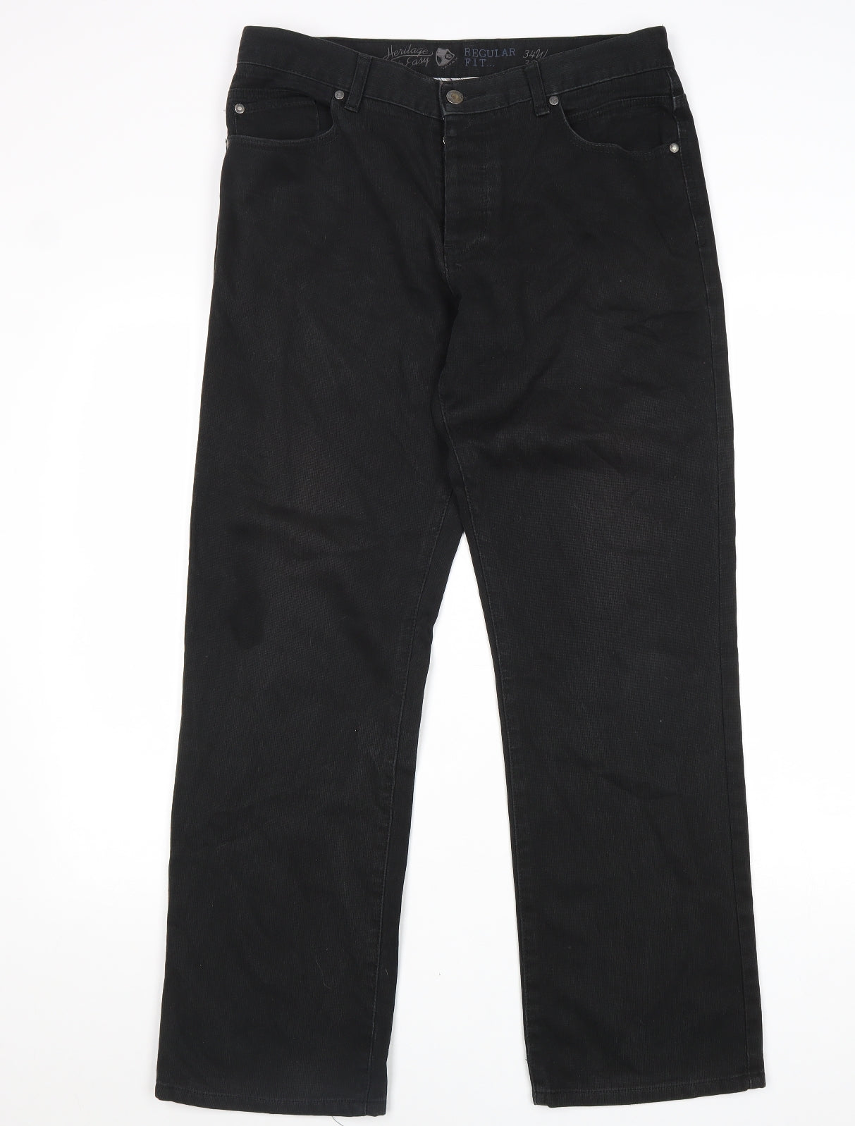 Heritage Mens Black Cotton Straight Jeans Size 34 in L32 in Regular Zip