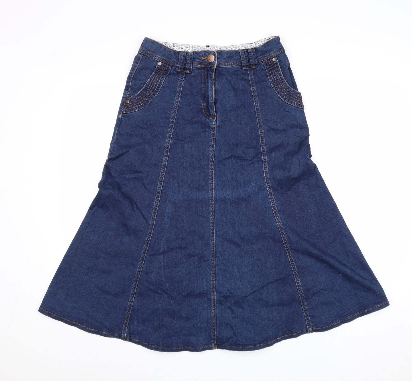Per Una Womens Blue Cotton Swing Skirt Size 12 Zip