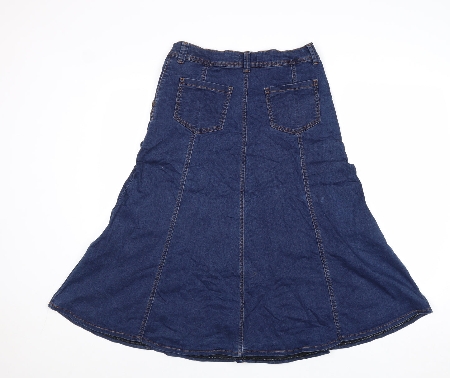 Per Una Womens Blue Cotton Swing Skirt Size 12 Zip