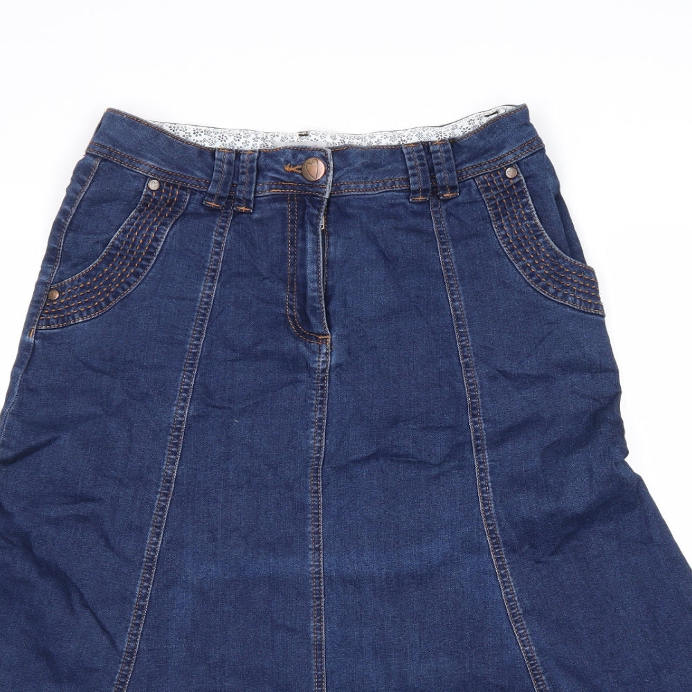 Per Una Womens Blue Cotton Swing Skirt Size 12 Zip