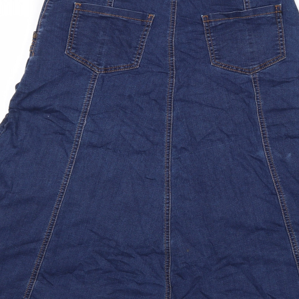 Per Una Womens Blue Cotton Swing Skirt Size 12 Zip