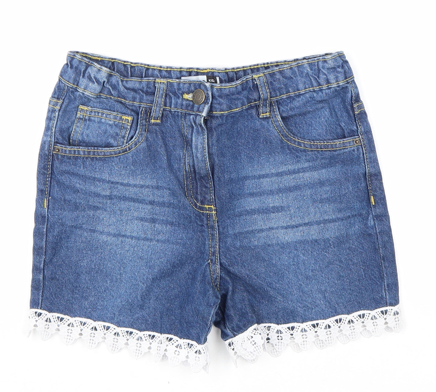Pep&Co Girls Blue 100% Cotton Hot Pants Shorts Size 10-11 Years Regular Zip - Lace Trim