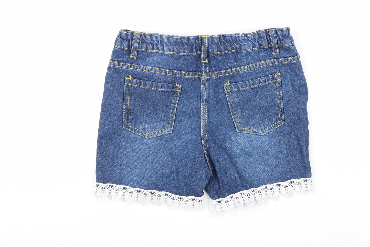 Pep&Co Girls Blue 100% Cotton Hot Pants Shorts Size 10-11 Years Regular Zip - Lace Trim