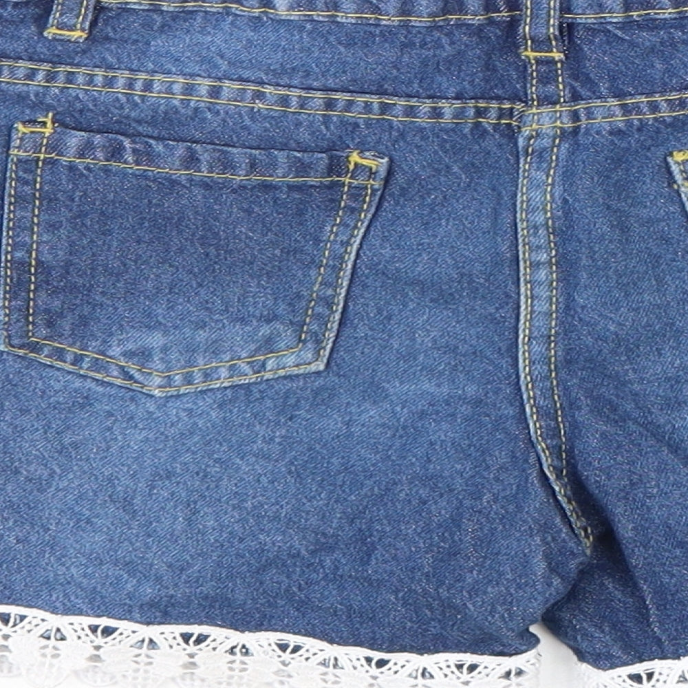 Pep&Co Girls Blue 100% Cotton Hot Pants Shorts Size 10-11 Years Regular Zip - Lace Trim