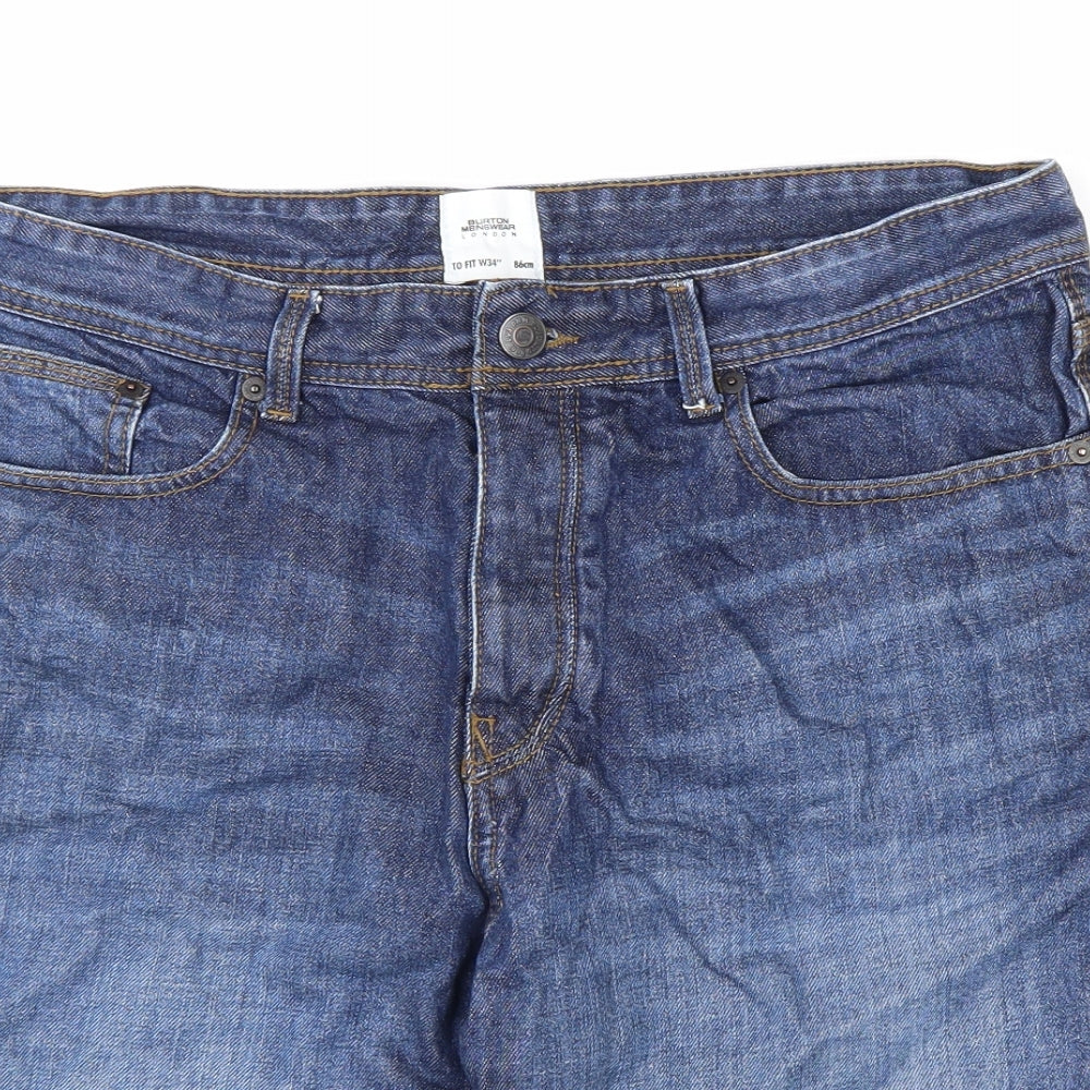 Burton Mens Blue Cotton Biker Shorts Size 34 in L12 in Regular Zip