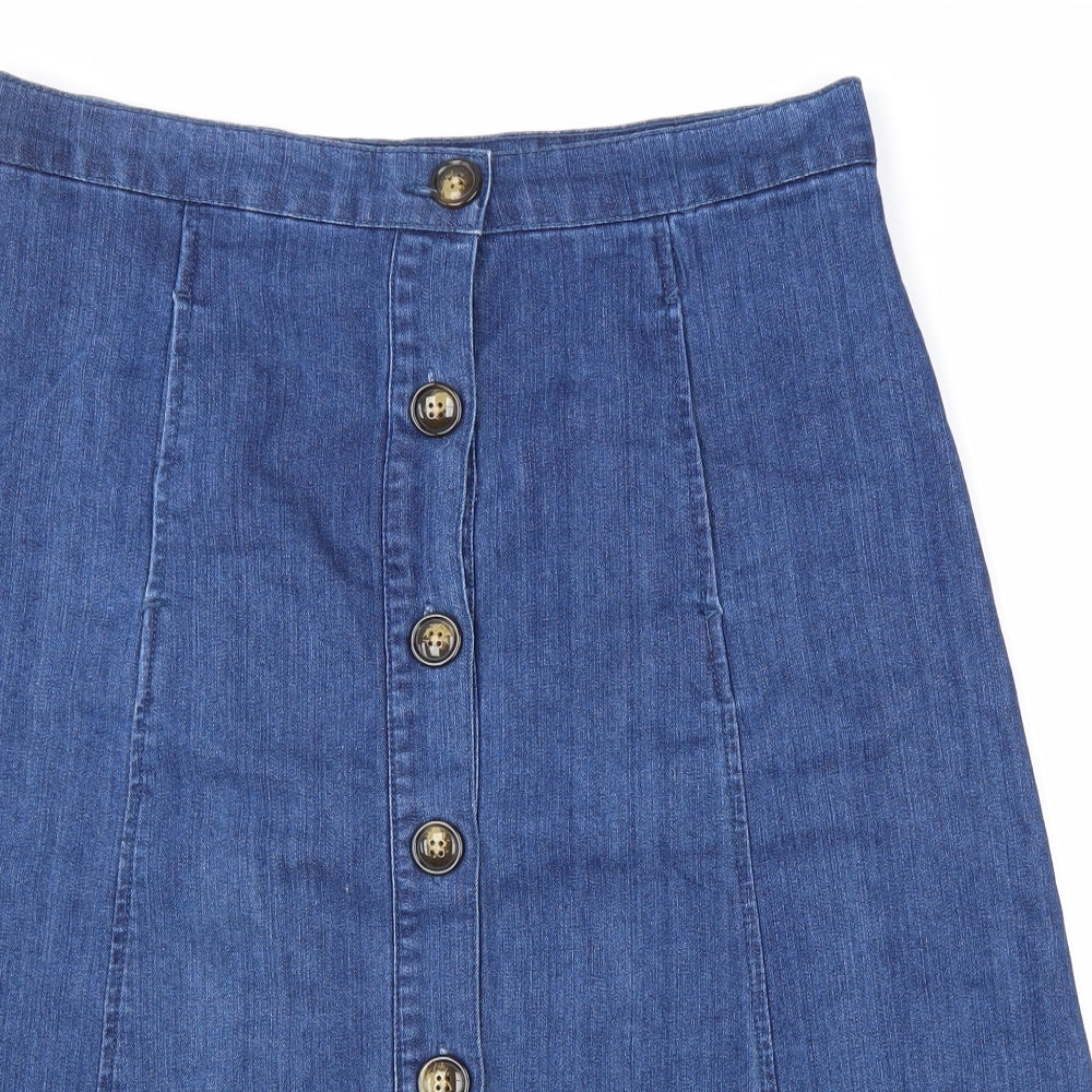 La Redoute Womens Blue Cotton A-Line Skirt Size 16 Button