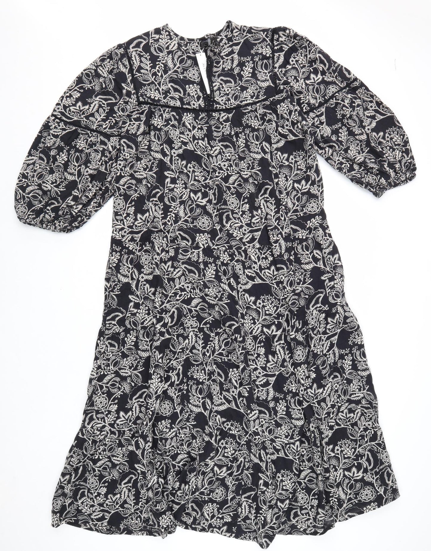 Accessorize Womens Black Floral Cotton Trapeze & Swing Size 12 V-Neck Pullover