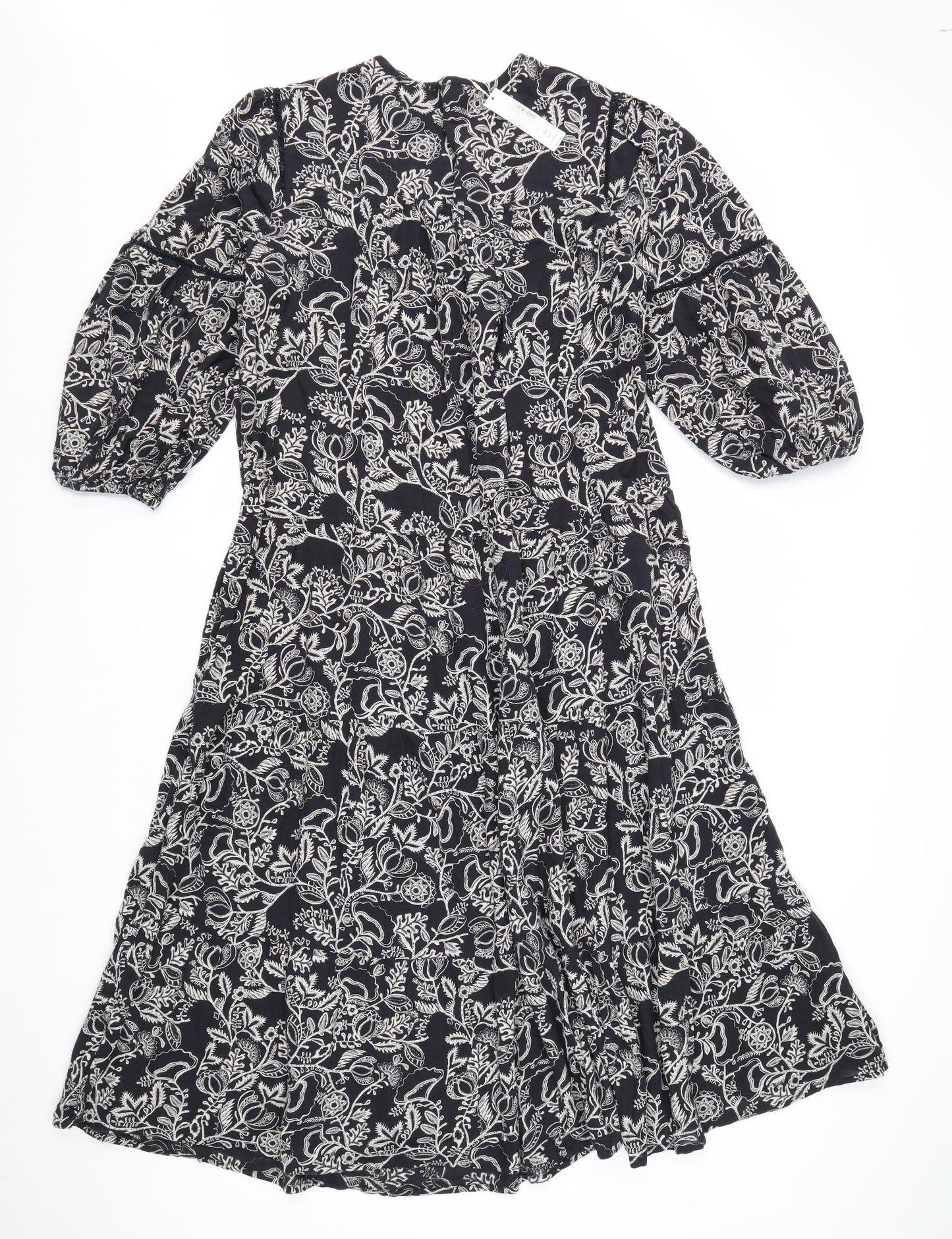 Accessorize Womens Black Floral Cotton Trapeze & Swing Size 12 V-Neck Pullover