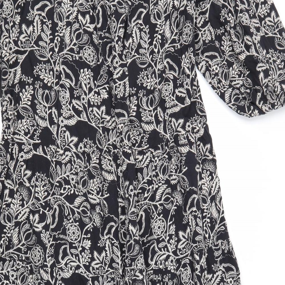 Accessorize Womens Black Floral Cotton Trapeze & Swing Size 12 V-Neck Pullover