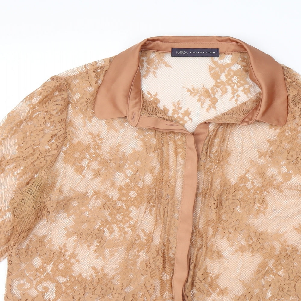 Marks and Spencer Womens Beige Polyamide Basic Button-Up Size 14 Collared