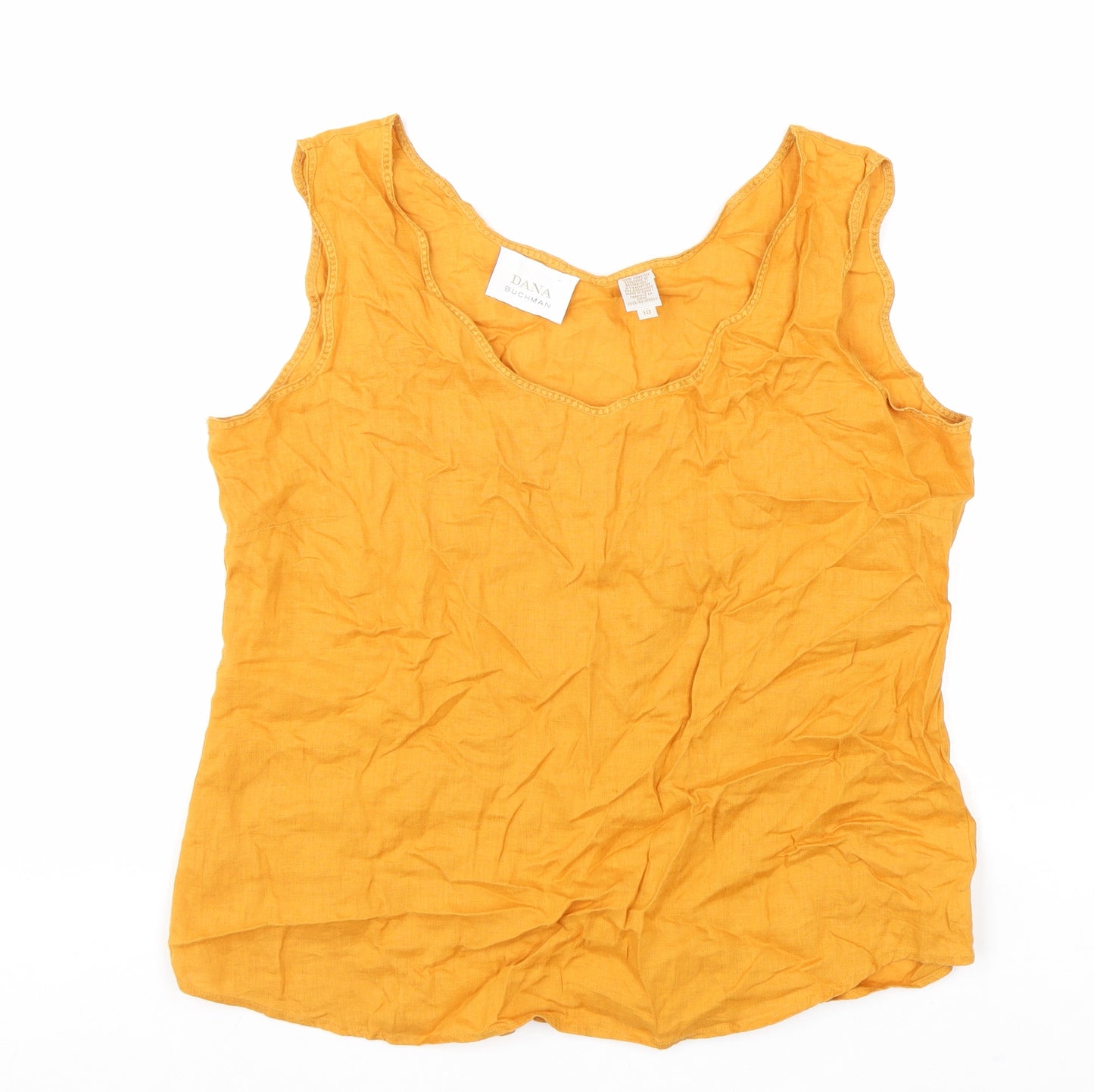 Dana Buchman Womens Yellow Linen Basic Tank Size 10 V-Neck