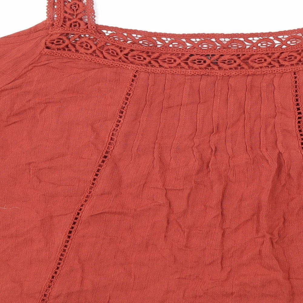 M&Co Womens Red Viscose Basic Blouse Size 18 Square Neck - Cold Shoulder, Crochet Details