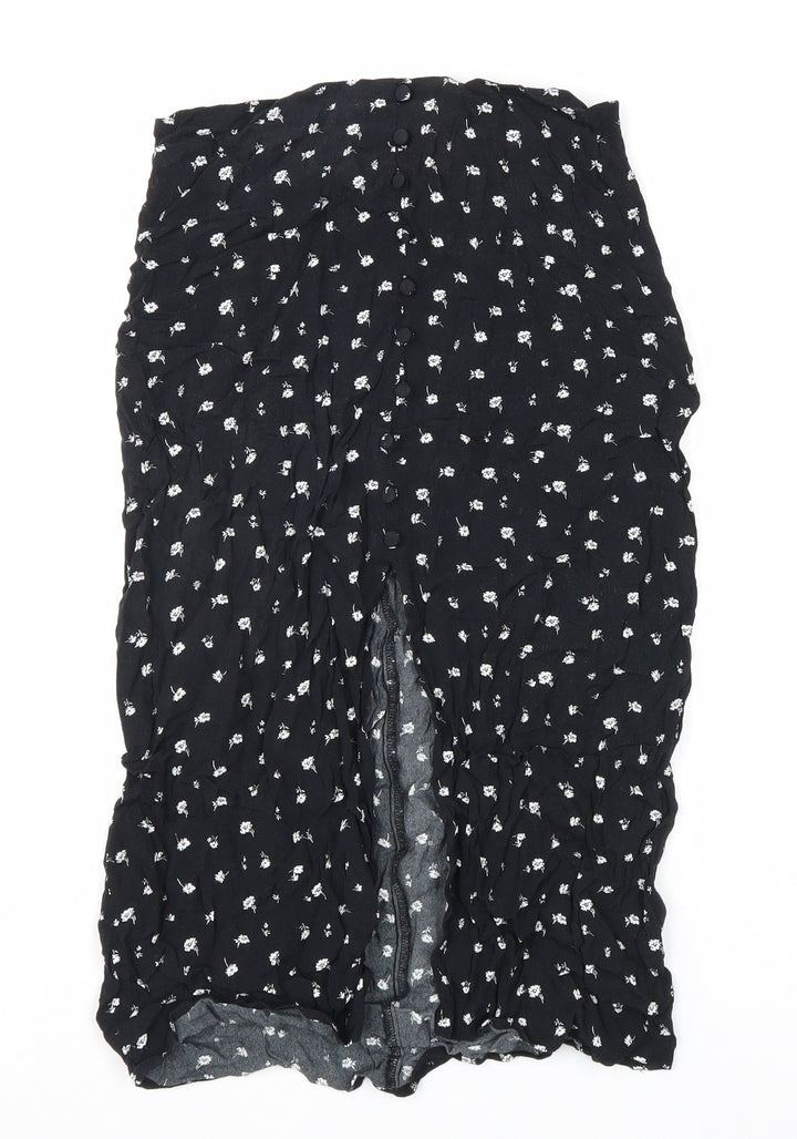 Divided Womens Black Floral Viscose Peasant Skirt Size 8 Zip