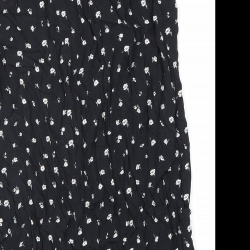 Divided Womens Black Floral Viscose Peasant Skirt Size 8 Zip