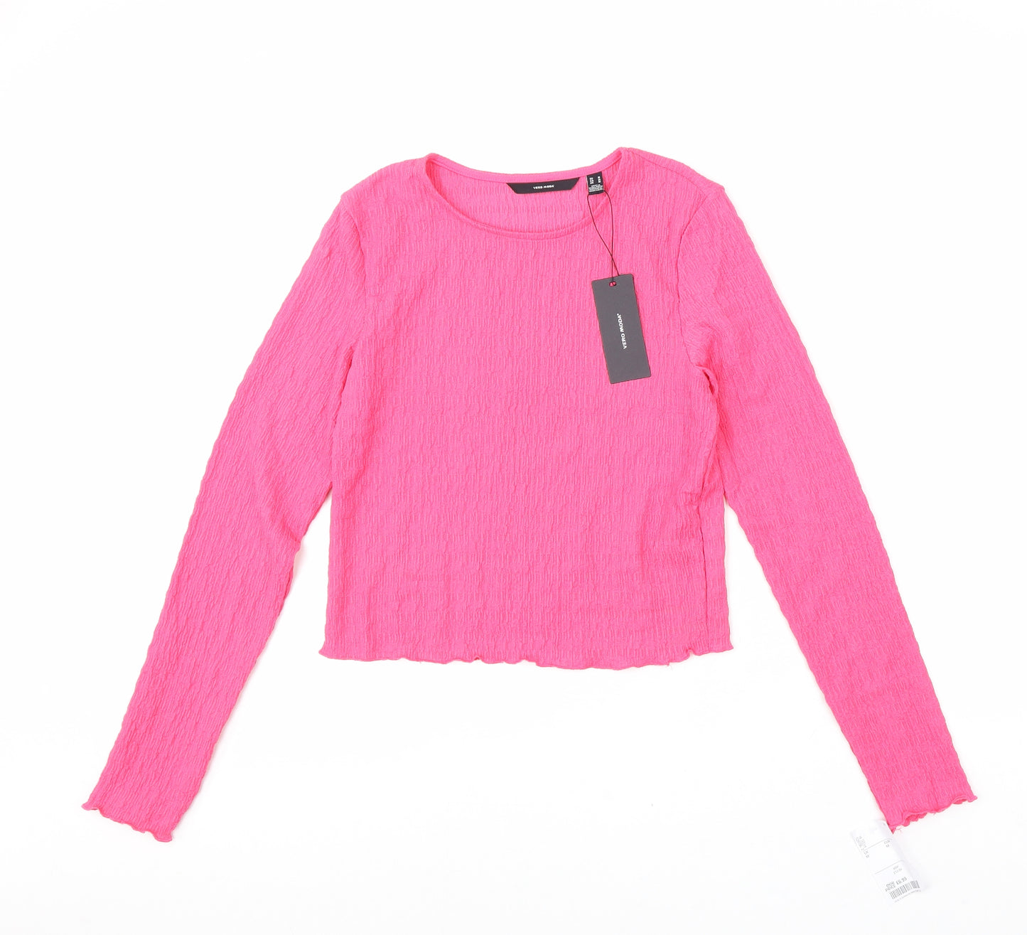 Vera Moda Womens Pink Polyester Cropped T-Shirt Size M Round Neck