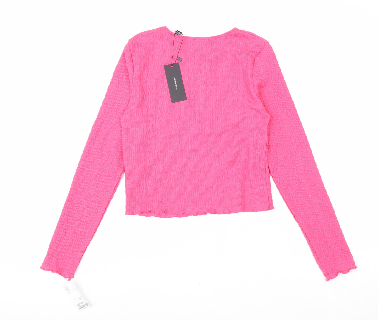 Vera Moda Womens Pink Polyester Cropped T-Shirt Size M Round Neck