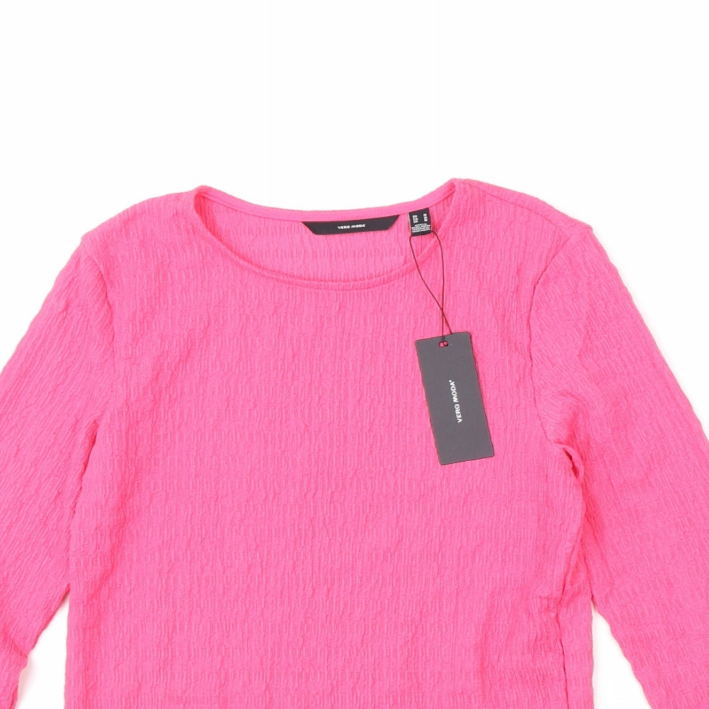 Vera Moda Womens Pink Polyester Cropped T-Shirt Size M Round Neck